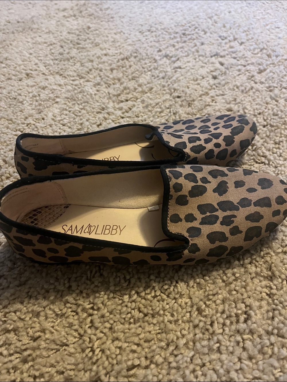 Sam & Libby Leopard Print Slip-On Flats - Tan and Black